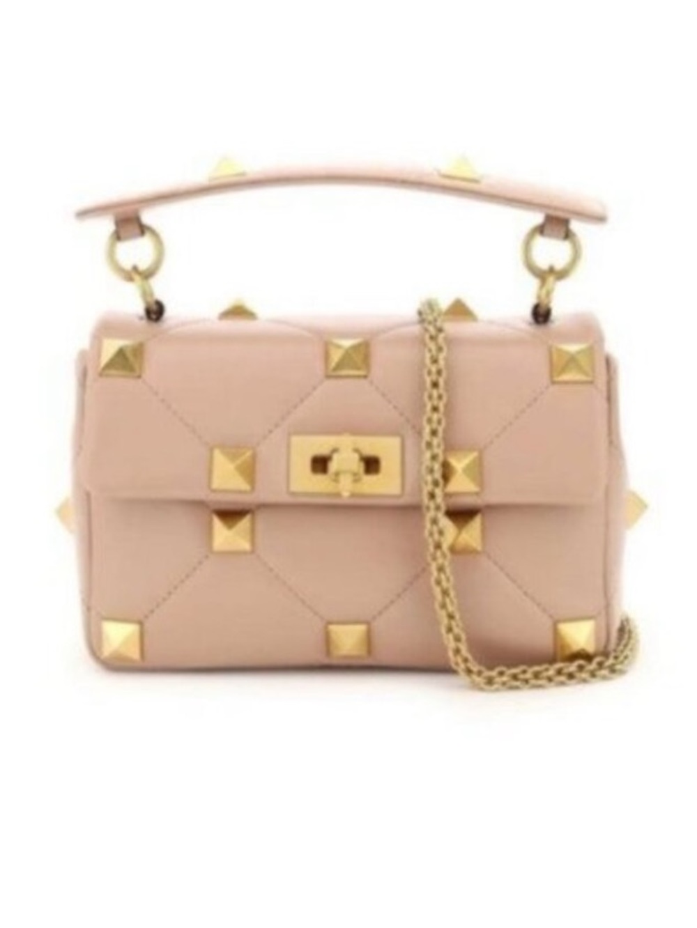 Valentino Garavani Roman Stud Small Lambskin Shoulder Leather Bag Rose Cannelle